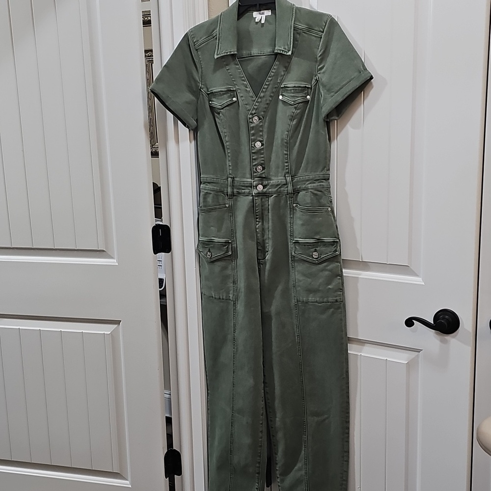 PAIGE, Alexis Olive Green Short-Sleeve Utility Jumpsuit - Picture 4 of 6